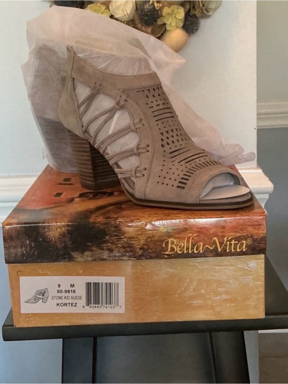 Bella Vita Taupe Suede Peep-Toe Block Heel Sandals